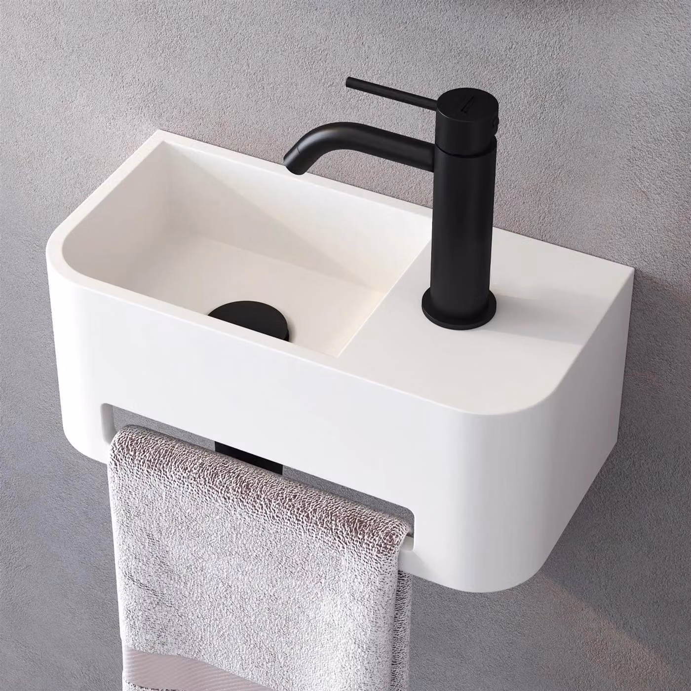 Lavabo da appoggio Kronenbach Stone 38 x 19 cm, vasca a sinistra con foro per rubinetto, con portasciugamani