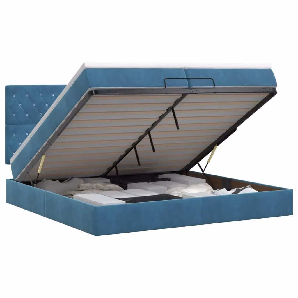 Letto ottomano moderno vidaXL con materasso ibrido in velluto blu e bianco L/P/H: 200 x 200 x 88 cm – 2