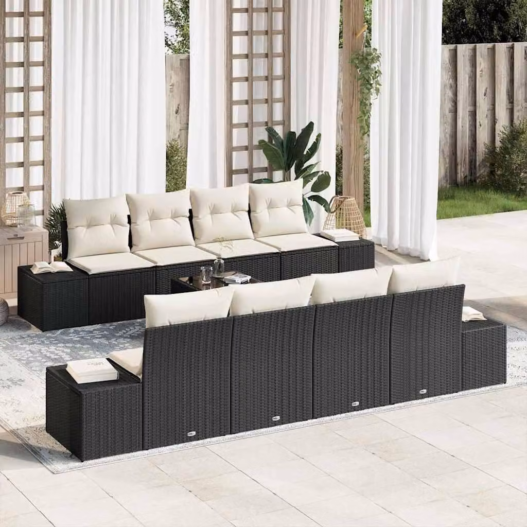 Maison Exclusive - Set Divano da Giardino 8 pcs Nero e Crema polyrattan