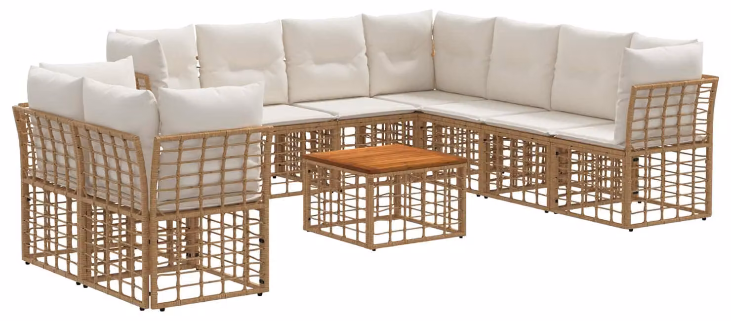 Set di divani da esterno 10 pcs Naturale e Bianco Crema