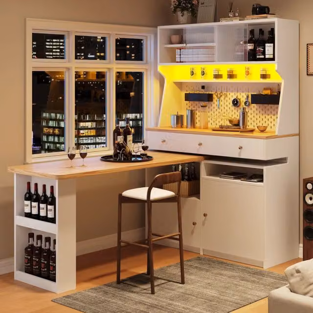 Credenza da cucina con piano estraibile ante scorrevoli in acrilico LED MDF bianco 137 × 45 × 178 cm