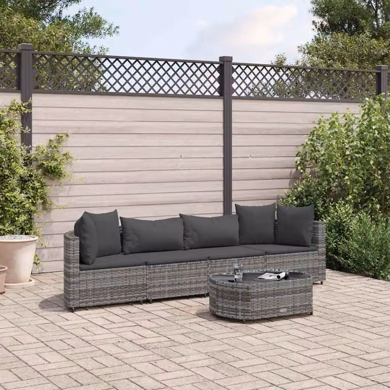 vidaXL Set Divano da Giardino a L 5 pz con Cuscini Grigio Antracite in Polyrattan e Acciaio