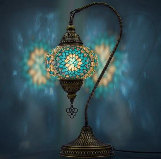 Lampada Mozaiek a collo di cigno, lampada da notte artigianale in stile Tiffany, lampada da tavolo marocchina per camera da letto e soggiorno, turchese