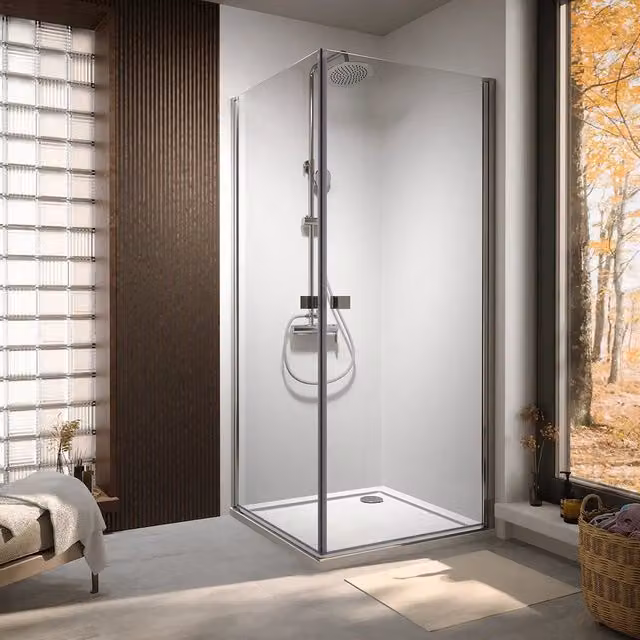 Box doccia angolare 80x80cm doppio battente profili cromati e vetro da 8mm trasparente h195 | Fiji