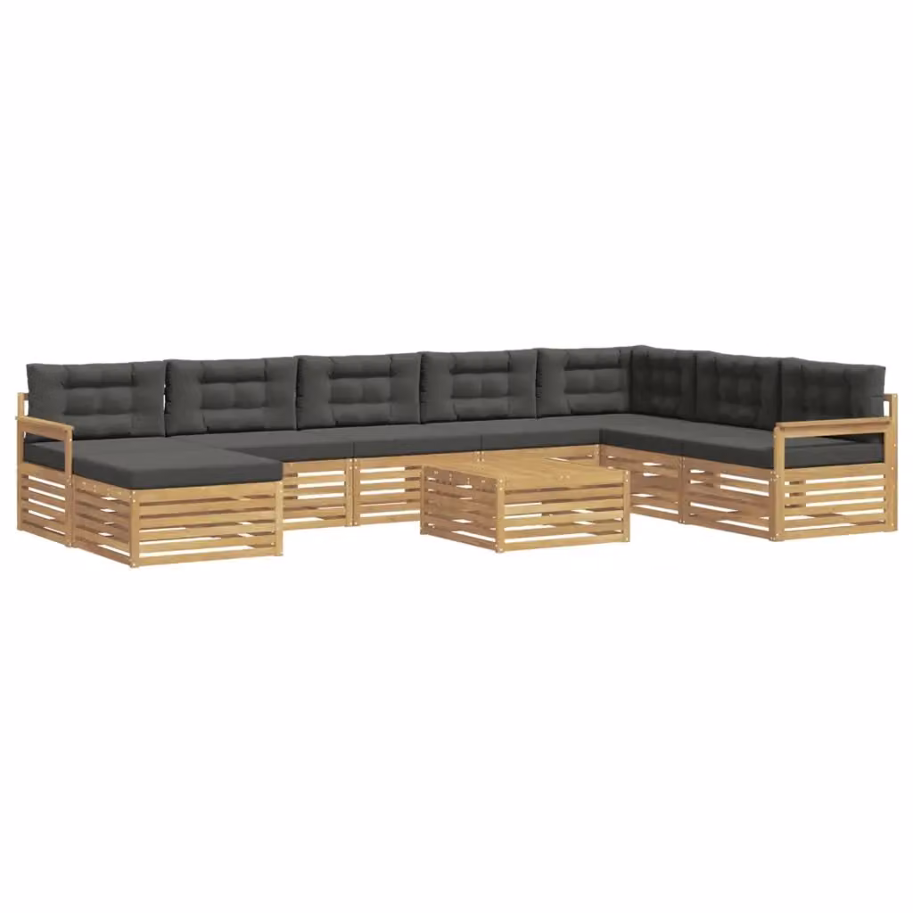 Set di divani da esterno a L vidaXL in legno di acacia con cuscini, Bianco e Antracite – 2