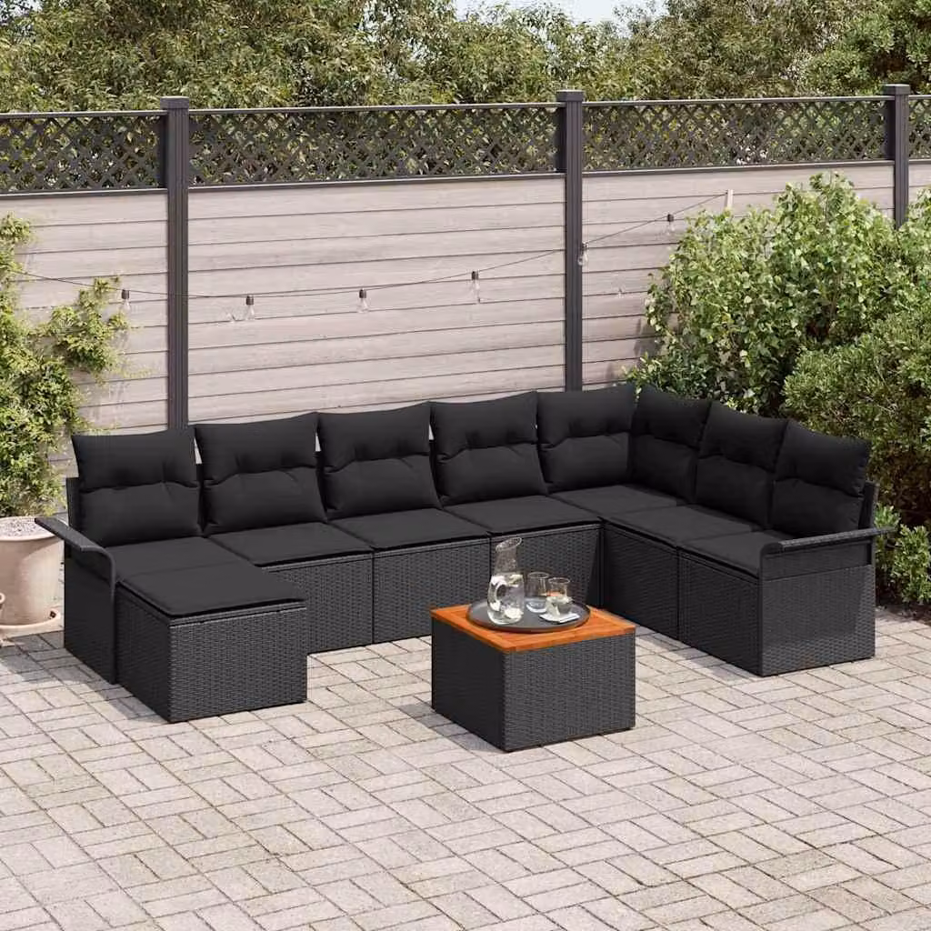 Maison Exclusive - Set Divano da Giardino 9 pcs Nero Poly Rattan