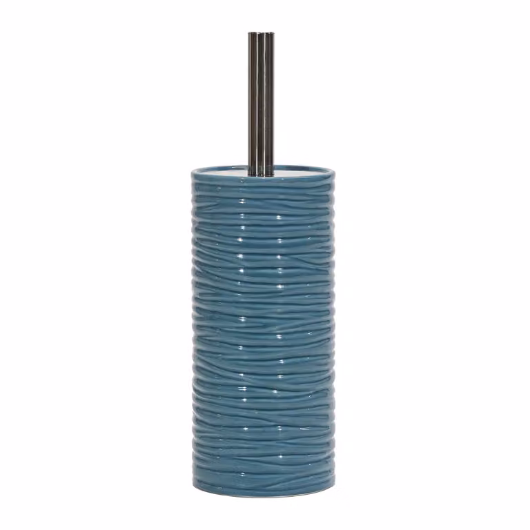 Portascopino con scopino in ceramica blu VESTIAMO CASA con finitura a rilievo effetto ondulato Altezza: 35 cm