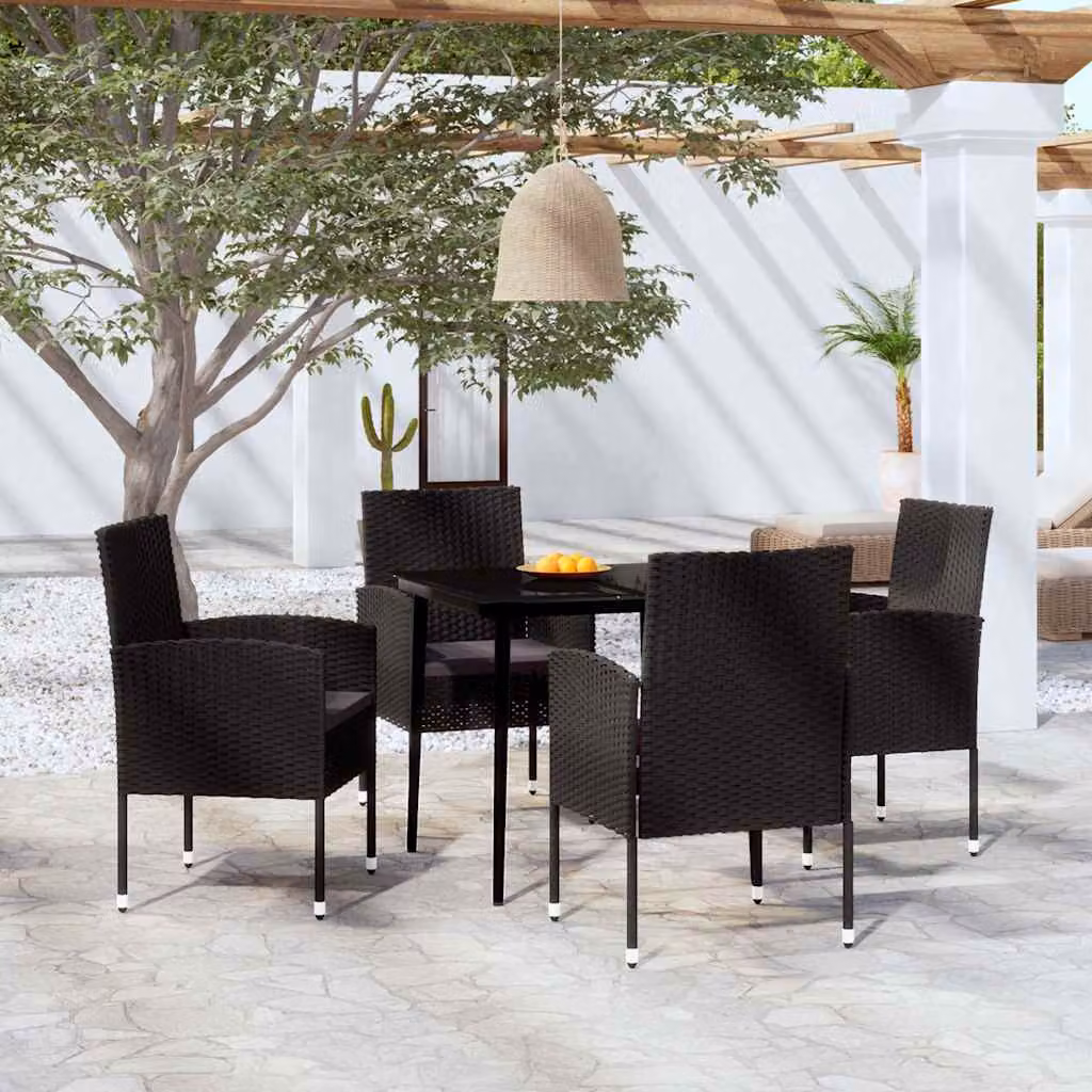 Set da pranzo da giardino moderno vidaXL in acciaio verniciato nero e vetro, 5 pezzi