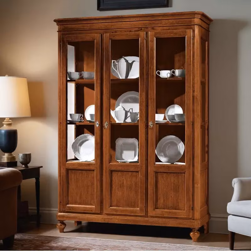 Vetrina in legno stile arte povera con 3 ante in vetro Mobili 2G colore noce L: 144 cm, P: 45 cm, H: 200 cm – 3