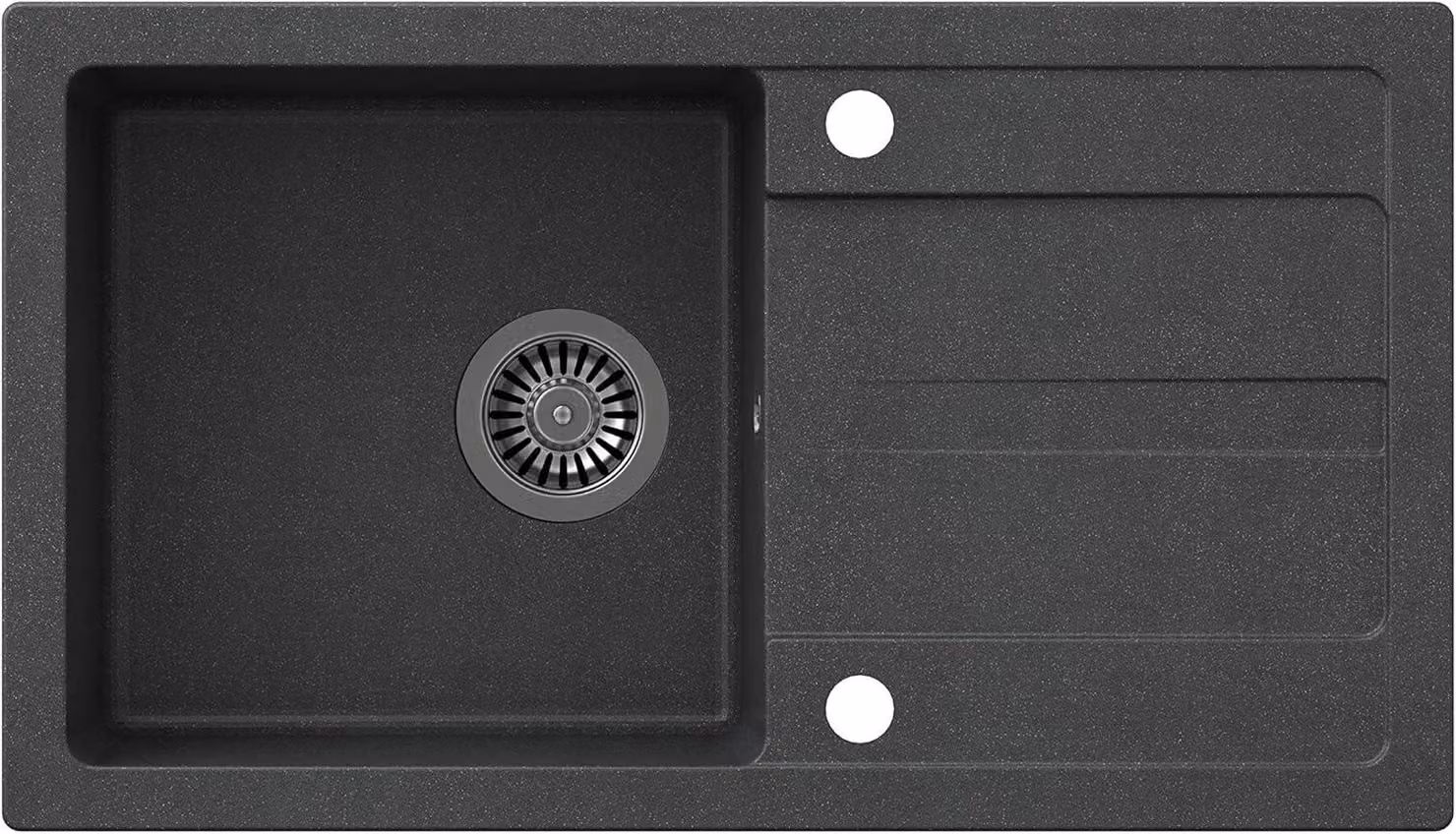 VBChome Lavello 77 x 44 cm Nero Granito Lavello singolo Lavello da cucina Lavello da incasso Gocciolatoio Spruzzato Reversibile Lavello composito Sifone Dispenser per detersivo
