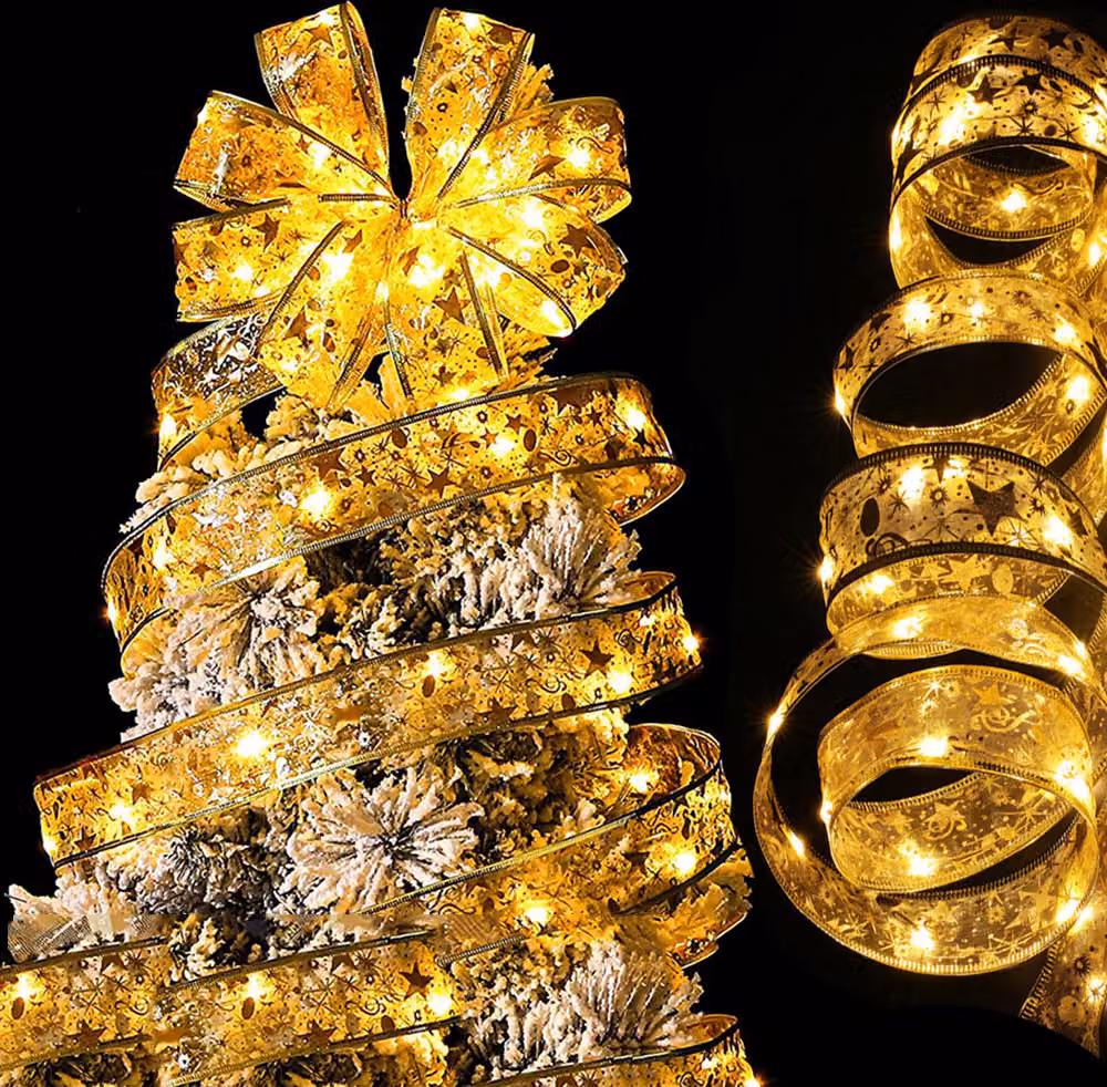 2M caldo bianco luci di Natale a nastro, argento a batteria nastro albero di Natale, albero di Natale luci fatate per festa matrimonio luci di Natale interne