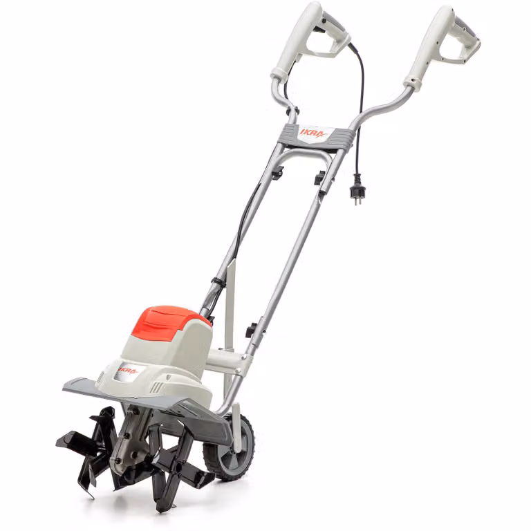 Motozappa elettrica IKRA IEM 800S | 800 W | Larghezza di lavoro 30 cm | Profondità di lavoro fino a 20 cm | 16 lame | Telaio pieghevole | Ruota di trasporto