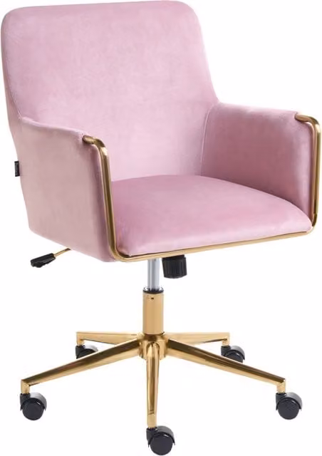 Sedia da ufficio direzionale Rivestimento in velluto rosa pastello Regolazione dell'altezza del sedile Rivestimento imbottito girevole