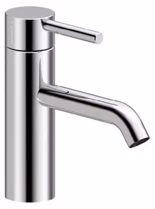 Miscelatore monocomando per lavabo Herzbach, serie DEEP, dimensione M (130 mm), per bassa pressione, con sistema di scarico a pulsante, finitura cromata
