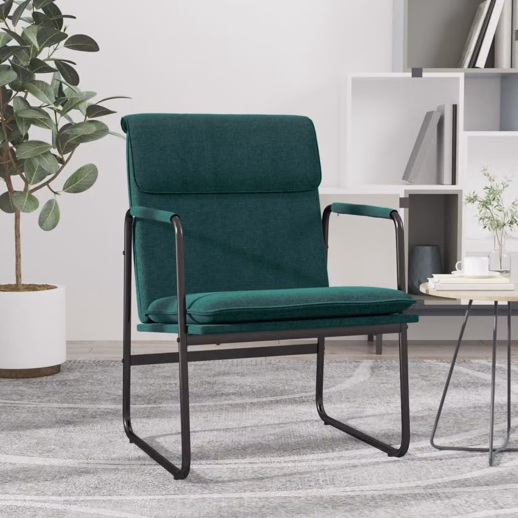 Sedia Lounge vidaXL Verde con Braccioli in Tessuto e Struttura in Metallo L: 55 cm, P: 64 cm, H: 80 cm