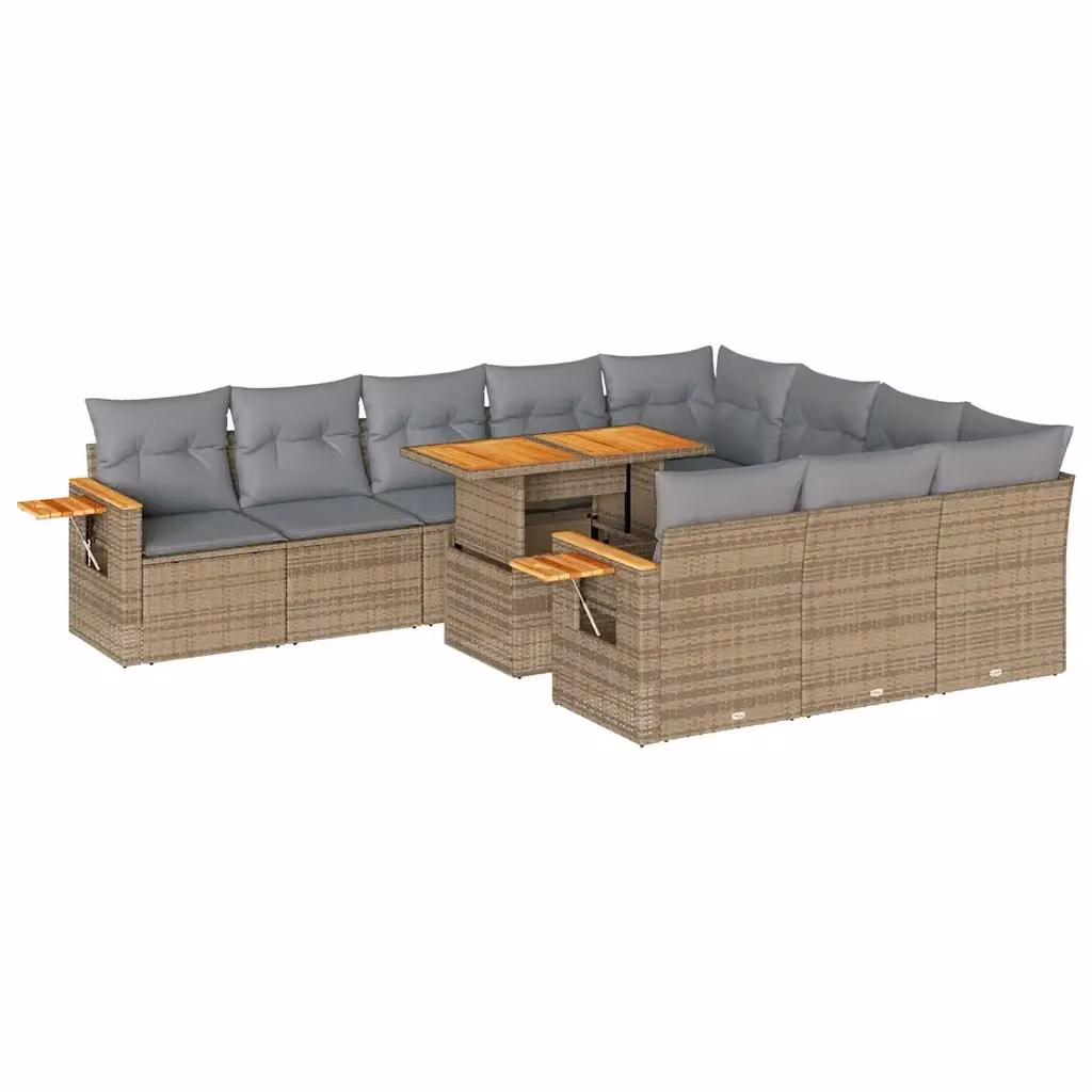 Set di divani da giardino vidaXL in legno di acacia oliato e polyrattan con 11 pezzi e cuscini beige e grigi – 2