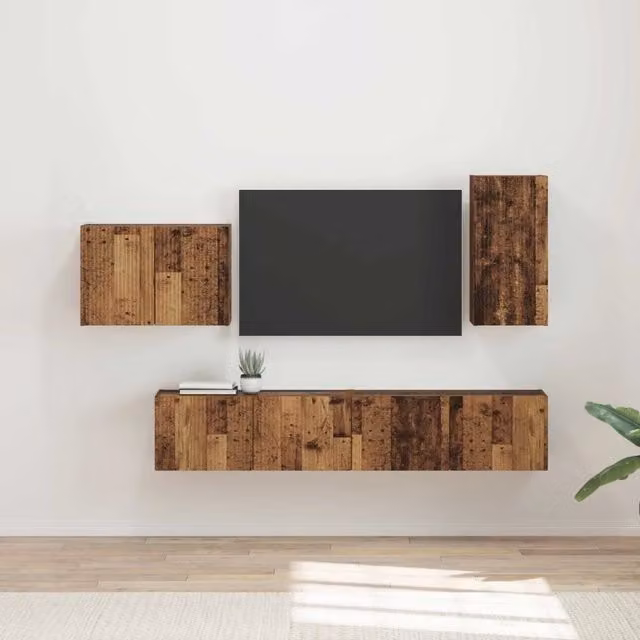Set di Mobiletto da TV a Parete 4 pz Legno vecchio 3408941