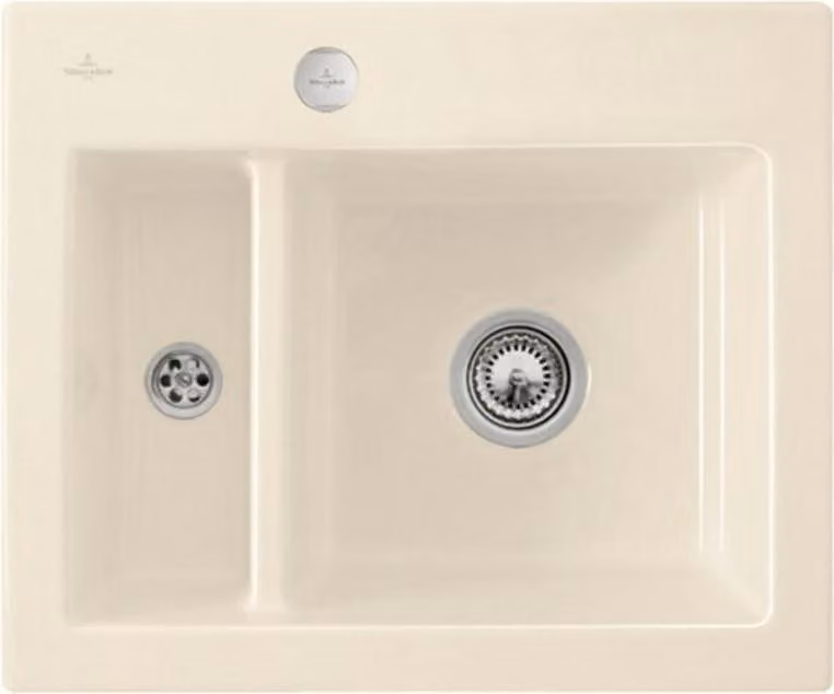 Lavello a filo V&B Subway 60 XM Flat con scarico, funzionamento eccentrico, crema