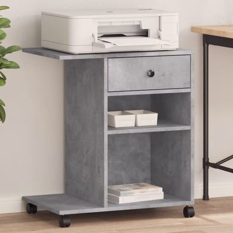 vidaXL Supporto per Stampante con Ruote in Stile Industriale, Grigio Cemento, L 60 cm x P 40 cm x H 68,5 cm