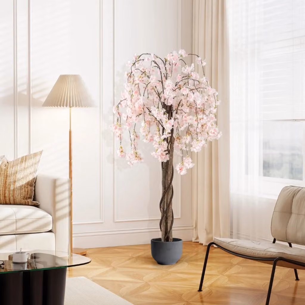 Albero di ciliegio artificiale Design In con fiori bianchi e rosa per decorazione ufficio o matrimonio, Altezza: 163 cm – 2
