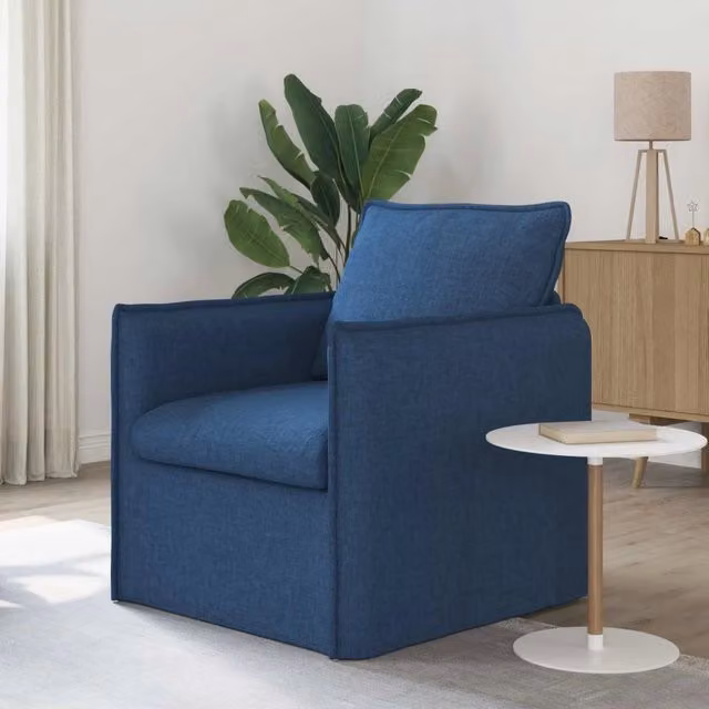Divano moderno lineare vidaXL in tessuto blu e nero con struttura in metallo L: 195 cm, P: 82 cm, H: 85 cm – 1