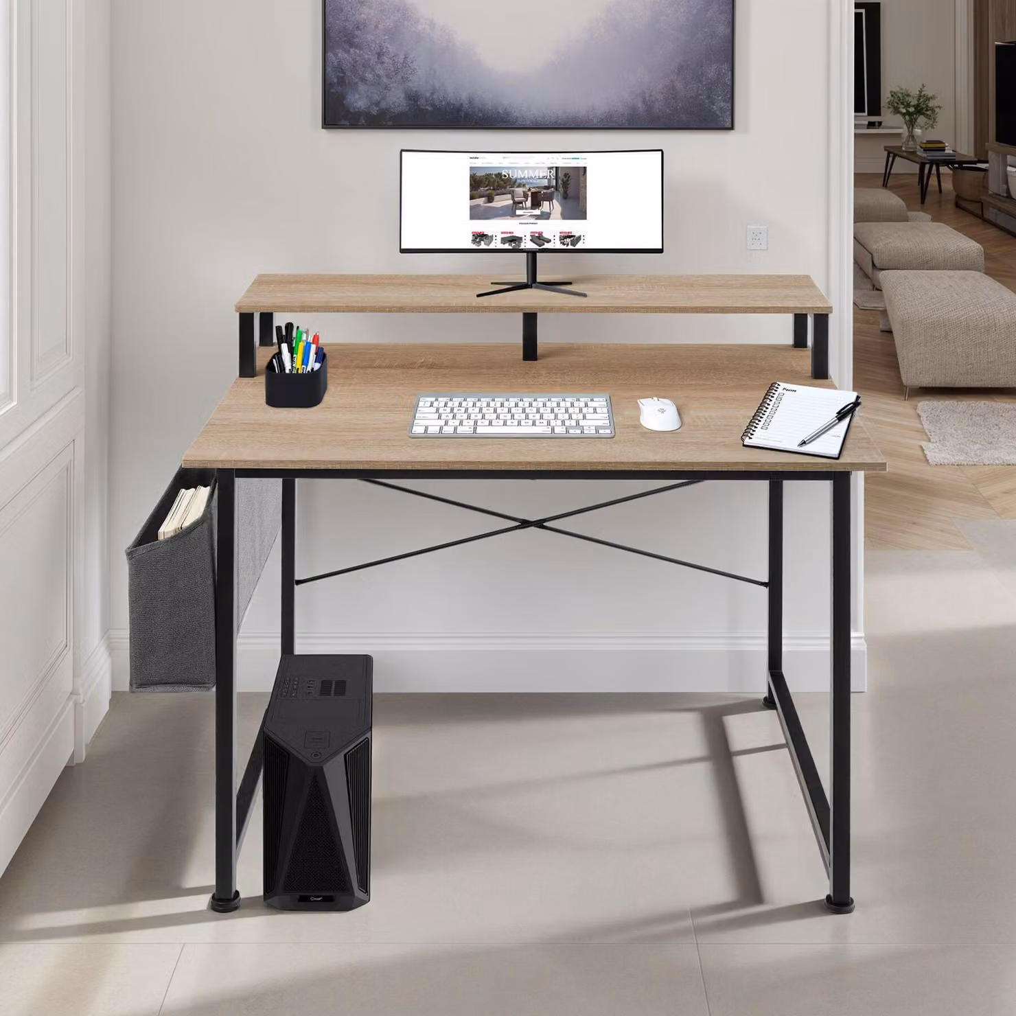 Scrivania da ufficio tectake in stile industriale con struttura a X, colore rovere e beige, L: 120 cm, P: 60 cm, H: 75 cm – 2