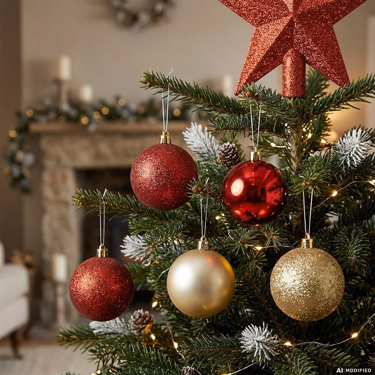 Set di decorazioni natalizie Vestiamo Casa in rosso e oro, composto da 18 pezzi tra palline, pendenti e puntale per l'albero