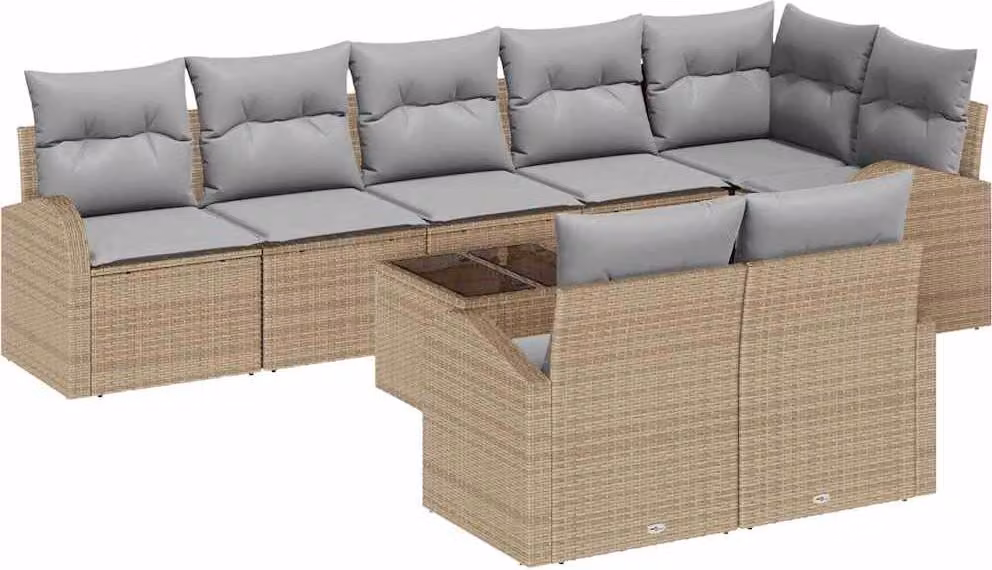 Set Divano da Giardino 9 pcs Beige e grigio chiaro polyrattan