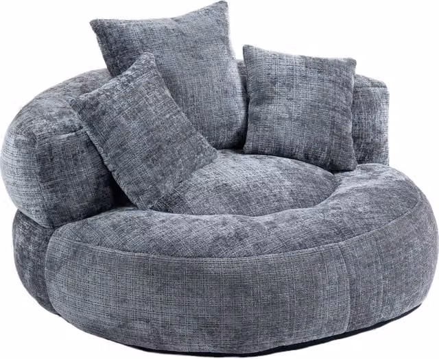 Poltrona Pouf Chicfurn con Schienale Alto e Braccioli in Velluto Grigio L: 108 cm, P: 108 cm, H: 52 cm