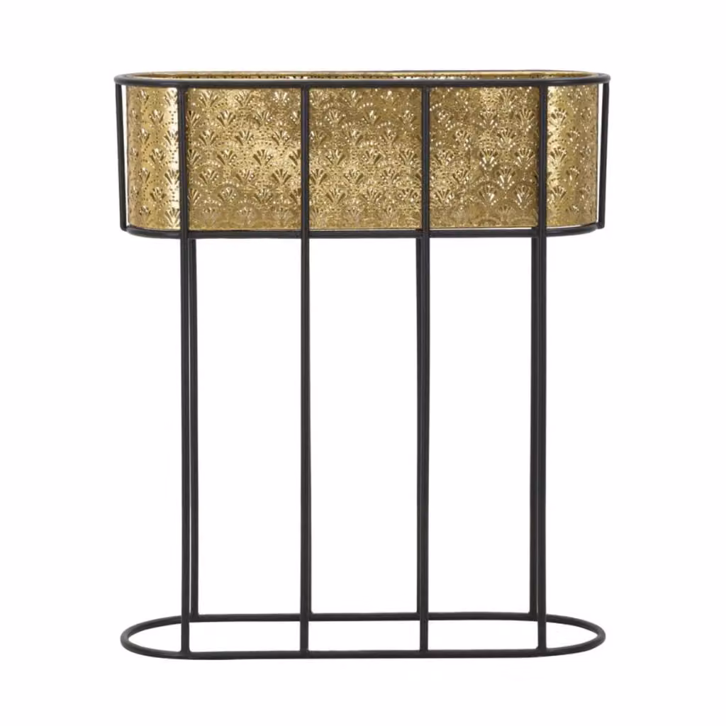 Porta-vasi ovale in metallo Vikasa Home oro e nero L: 60 cm, P: 20 cm, H: 70 cm – 2