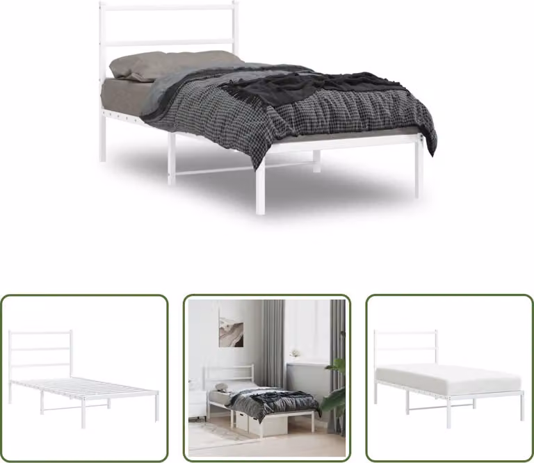 The Living Store Struttura letto con testiera in metallo bianco 90x200 cm