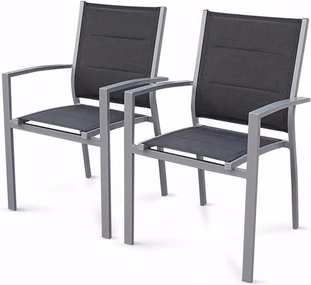 Set di 2 sedie da giardino impilabili Sweeek in alluminio verniciato a polvere e textilene grigio con braccioli – 1