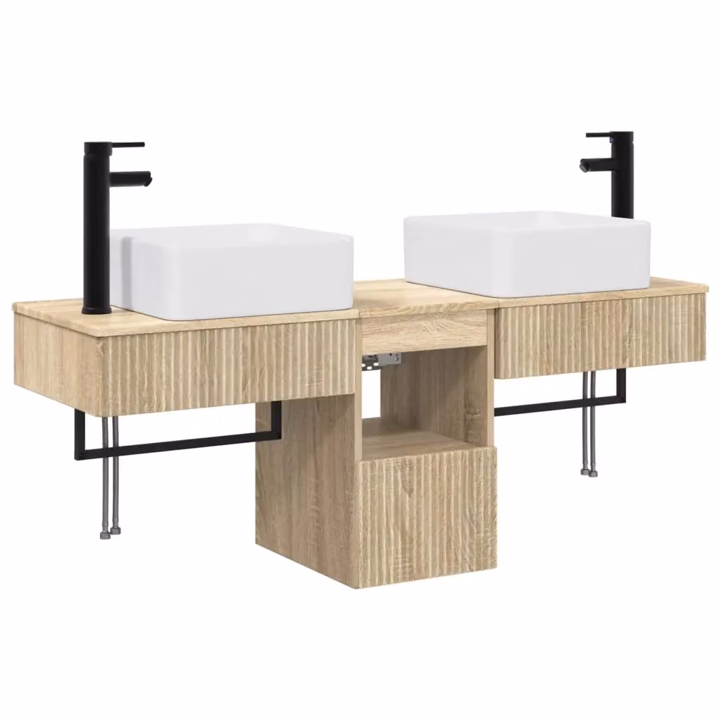 Set di mobili da bagno sospesi vidaXL in legno marrone e beige, design moderno con cassetti e ante, L/P/H: 53 x 35 x 39 cm – 2