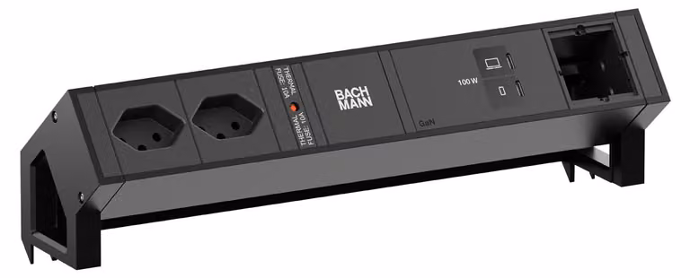 BACHMANN DESK2 2xCH 90° 1xUSB C/C 100 W, 1xCM L=0,2 m RAL9005