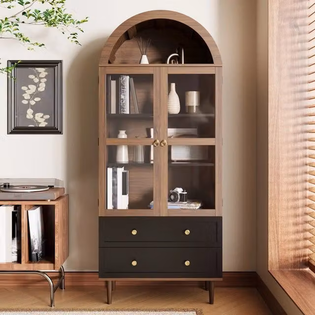 Credenza con Ripiani Regolabili e Vetro Curvo ¨C MINIMAL ¨C Design Moderno Retro