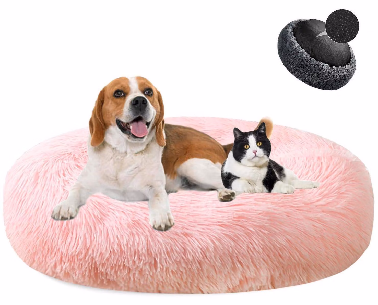 Cuccia per cani a forma di ciambella, in peluche, lavabile, diametro 100 cm, rosa chiaro
