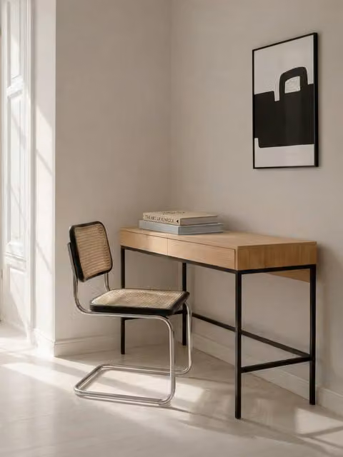 Scrivania moderna Kenay Home in legno naturale con cassettiera e gambe nere L: 120 cm, P: 76,5 cm, H: 76,5 cm – 1