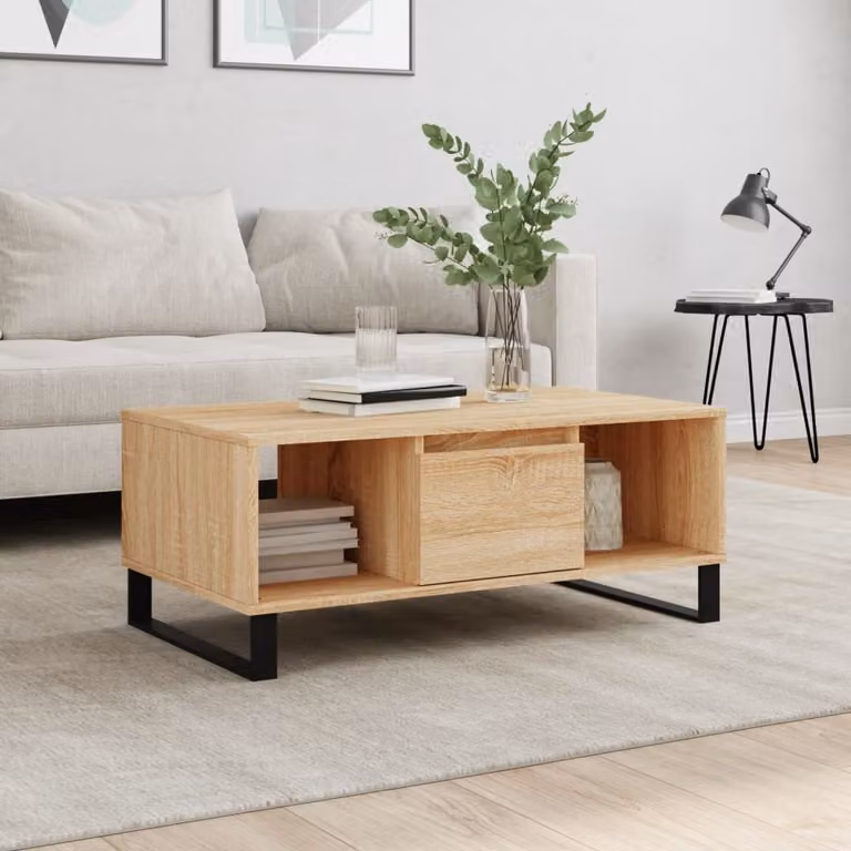 vidaXL Tavolino da salotto moderno in legno e metallo, colore rovere, L 90 cm x P 50 cm x H 36,5 cm