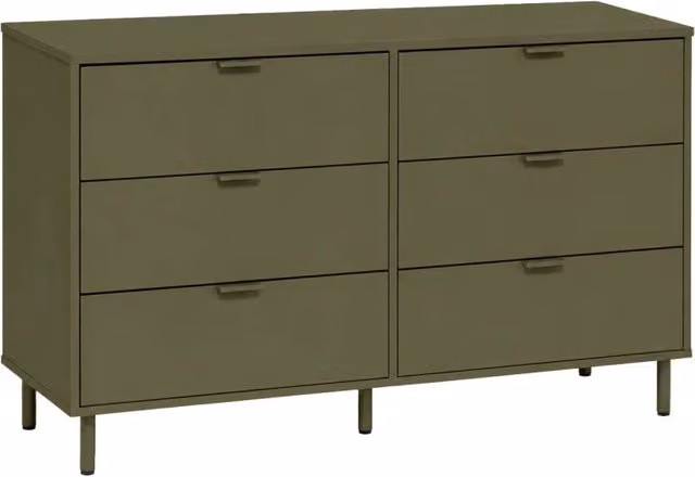 Cassettiera decorativa in legno e metallo, 6 cassetti, verde kaki