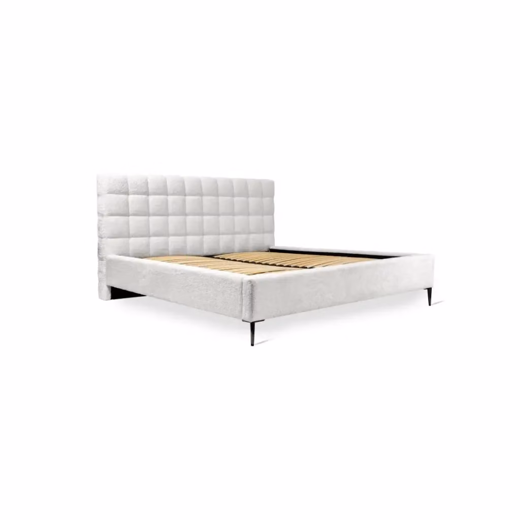 Letto MILLIO Meublorama in tessuto bouclé beige e bianco con rete inclusa L/P/H: 225 x 180 x 112 cm – 2