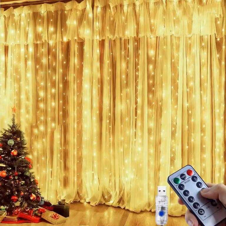 Tenda luminosa con 300 LED, dotata di 8 modalità, telecomando e timer