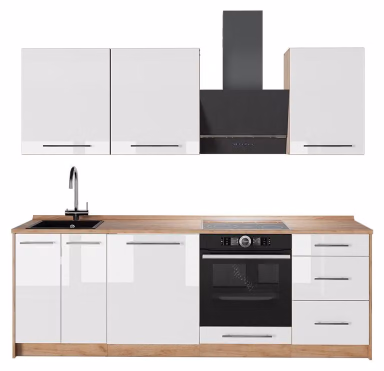 Cucina componibile Vicco Fame-Line Bianco lucido/Rovere dorato 230 cm, PL Rovere, Model 63998