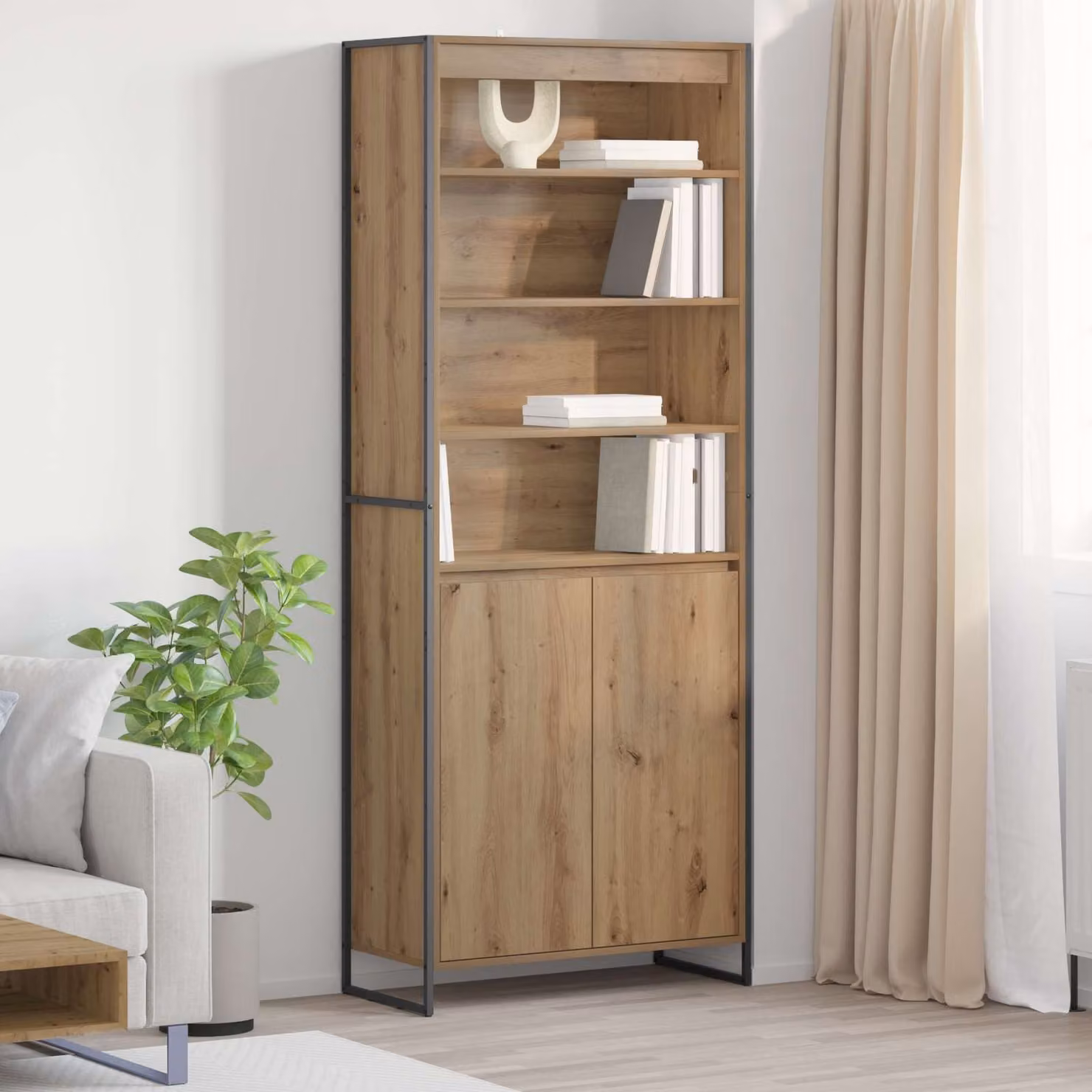 Set di 2 armadi alti vidaXL in stile industriale in legno e metallo color rovere, L: 79 cm, P: 36 cm, H: 200 cm – 1
