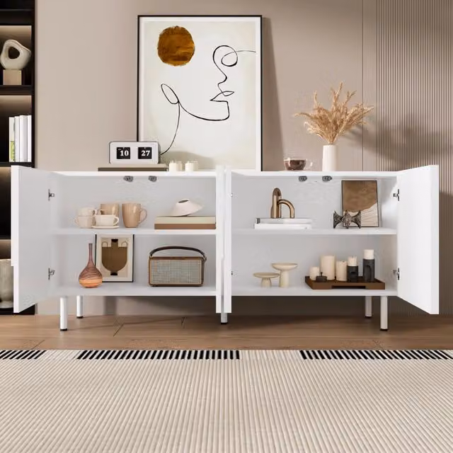 Credenza moderna REDOM bianca in MDF e legno L: 160 cm, P: 38,5 cm, H: 70 cm