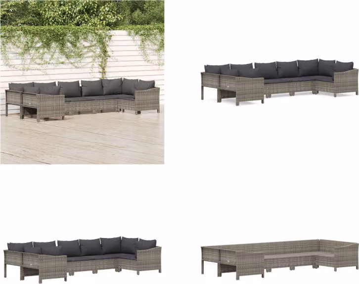vidaXL Set salotto da giardino 7 pezzi con cuscini in poly rattan grigio - Set salotto da giardino - Set salotto da giardino - Set arredamento da giardino