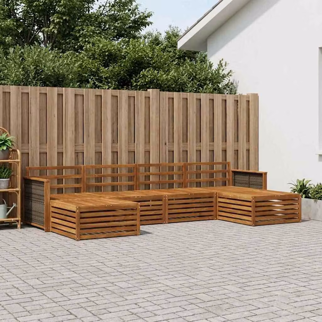 Set di divani da esterno vidaXL in legno di acacia massello marrone, composizione a L con 6 pezzi