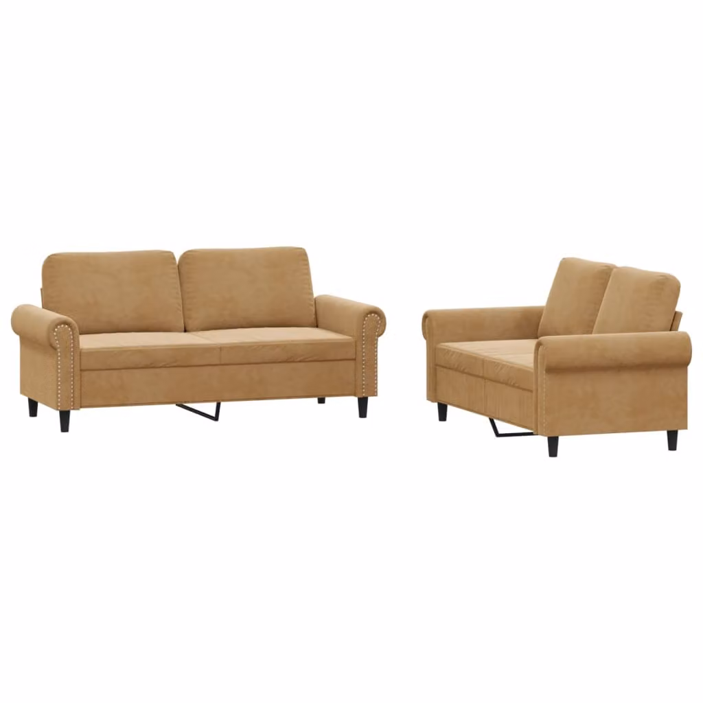 Set di Divani 2 pz con Cuscini Marrone in Velluto