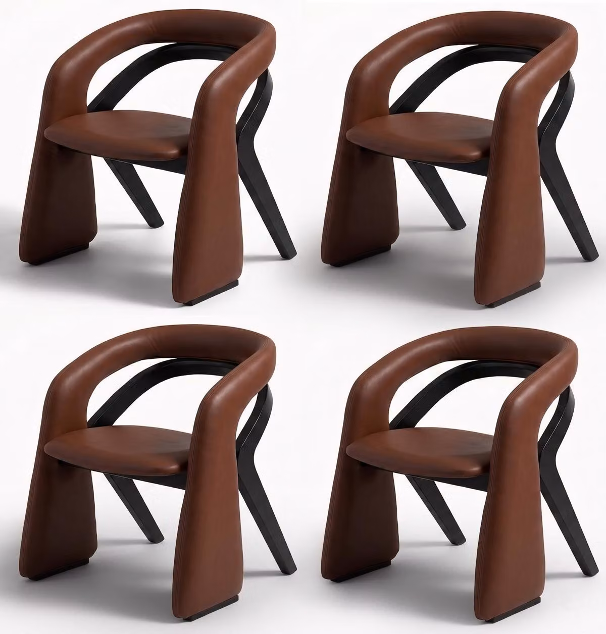 Sedie. Design moderno. Colore marrone. Materiali: pelle, legno, nero. Stile: classico, di alta qualità