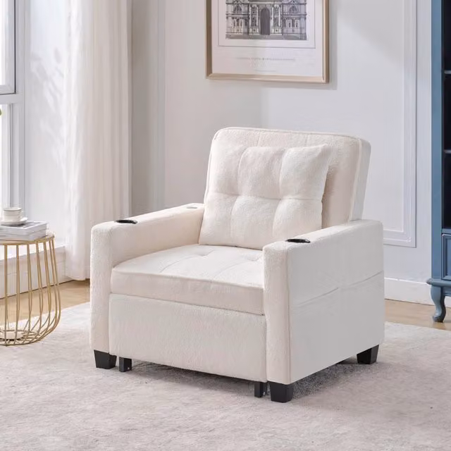 Poltrona letto 74x87x84 cm con schienale regolabile in legno e metallo bianco
