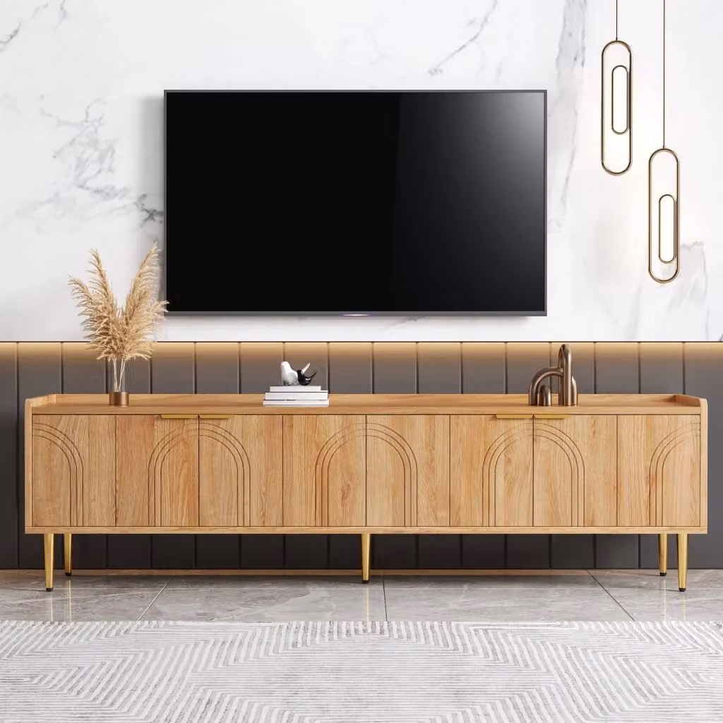 Mobile TV Minimal con ripiani e ante, colore nero effetto cemento, L 170 cm x P 35 cm x H 47,5 cm – 2